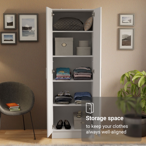 Madesa Wardrobe Storage Cabinet Armoire Closet with 2 Doors and 4 Utility Shelves 23 Inch Wooden Organization Unit for Bedroom - White
