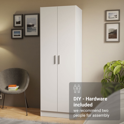 Madesa Wardrobe Storage Cabinet Armoire Closet with 2 Doors and 4 Utility Shelves 23 Inch Wooden Organization Unit for Bedroom - White