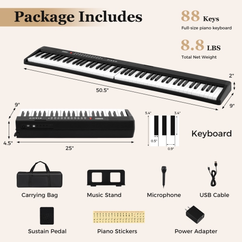 Gymax 88-Key Piano Keyboard Foldable Full Size Semi Weighted Electronic Keyboard