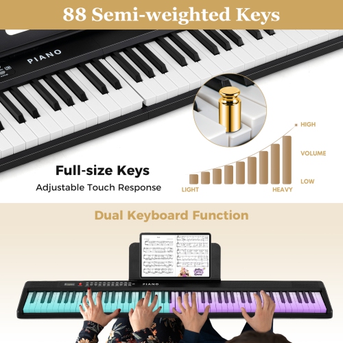 Gymax 88-Key Piano Keyboard Foldable Full Size Semi Weighted Electronic Keyboard