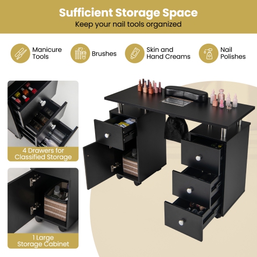 Gymax Manicure Table Nail Desk w/ Electric Dust Collector 3 Dust Bags Wrist Rest