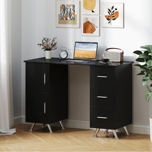 Gymax Manicure Table Nail Desk w/ Drawers Wrist Rest Metal Legs Nail Tech Station