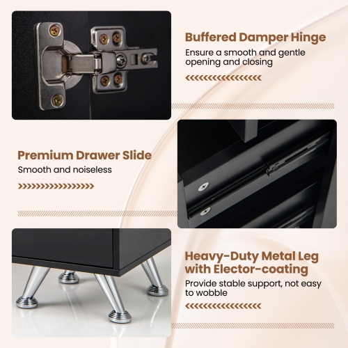 Gymax Manicure Table Nail Desk w/ Drawers Wrist Rest Metal Legs Nail Tech Station