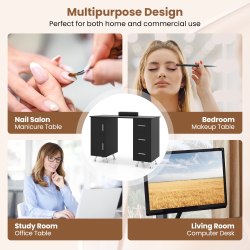 Gymax Manicure Table Nail Desk w/ Drawers Wrist Rest Metal Legs Nail Tech Station