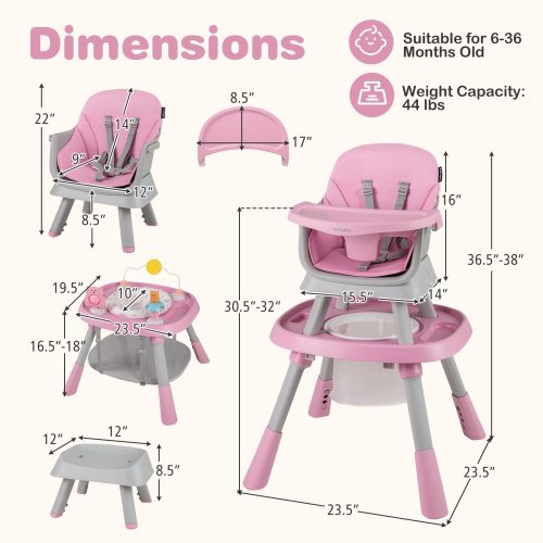 Gymax 16-in-1 Baby High Chair w/ Activity Center Booster Seat Building Block Table