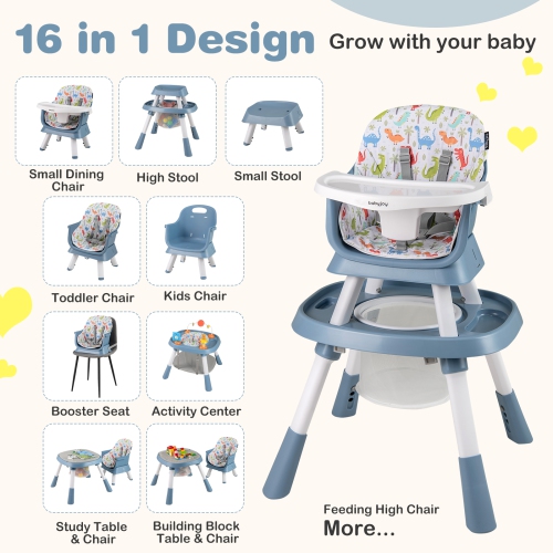Gymax 16-in-1 Baby High Chair w/ Activity Center Booster Seat Building Block Table