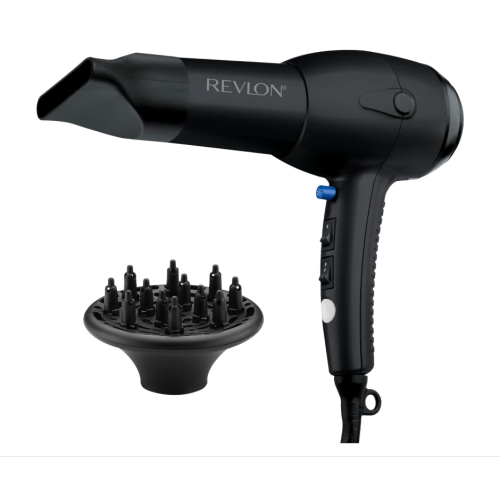 Revlon RV544FBLK Advanced Ionic Technology™ Hair Dryer with Diffuser, Powerful, Ionic Hair Dryer with Concentrator, Quick Dry, Lightweight, 2 Heat/