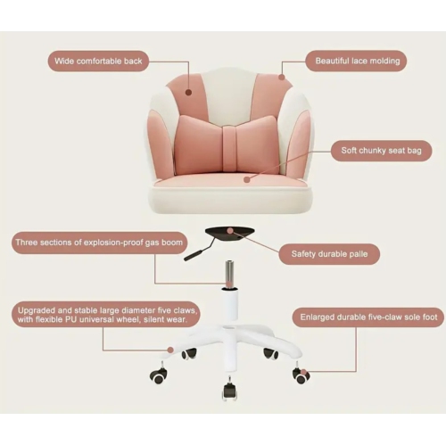 Arm less Office Chair - Modern Ergonomic Desk Chair with Wheels, Adjustable Swivel Task Computer Chair for Small Spaces & Home Office Pink/White