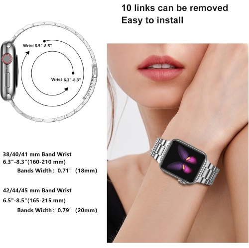 Solid Stainless Steel Band Compatible with Apple Watch 46mm Series 10, Metal Strap for iWatch Series 10 46mm Women and Men