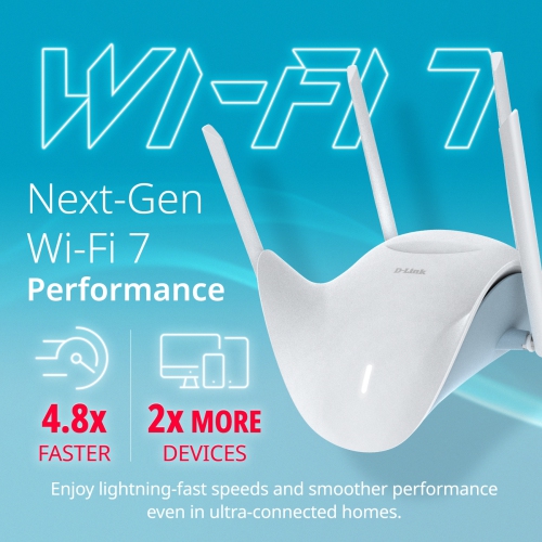 D-Link BE9500 Tri-Band Wi-Fi 7 Smart Router – Sculptured-Wing Design, 2.5 GbE, Self-Optimizing Mesh, Multi-Link, Multi-Gig, Parental Controls,