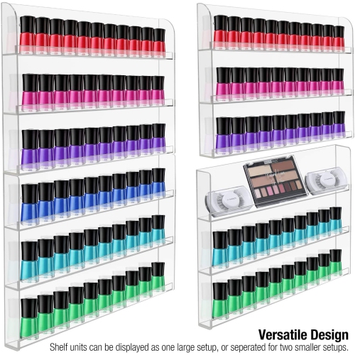 Sorbus 6-Tier Clear Acrylic Nail Polish Wall Rack Display Holder - Stylish Organizer - Holds up to 90 Nail Polish Bottles