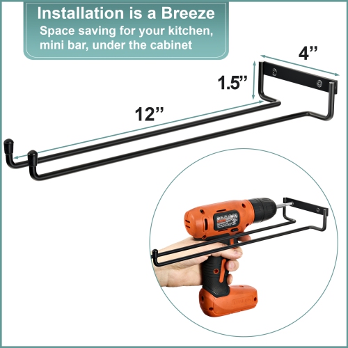 Paquet de 4 supports muraux pour verres à vin de 12 po Sorbus pour dessous d'armoire - Pour le bar à domicile peut contenir jusqu'à 4 verres