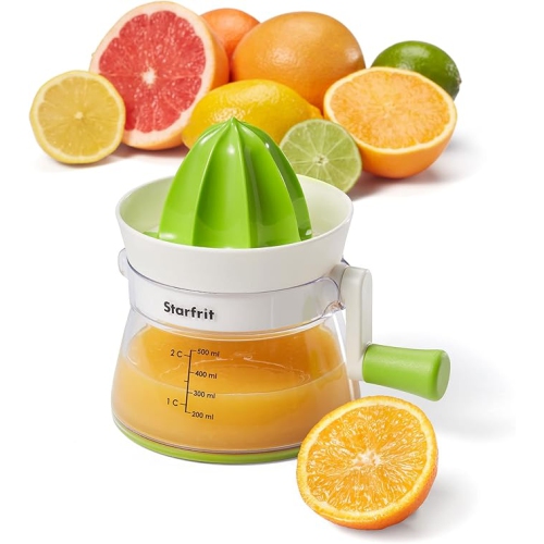 Starfrit Easy Juicer - Crank-Operated Citrus Juicer - 2-Cup Capacity - Stable base - Green