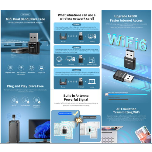 AX600 Wi-Fi6 600Mbps Dual Band Wireless Nano USB Adaptor FCC Certified