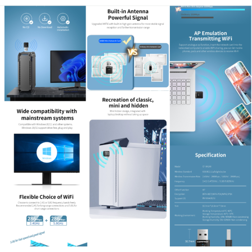 AX600 Wi-Fi6 600Mbps Dual Band Wireless Nano USB Adaptor FCC Certified