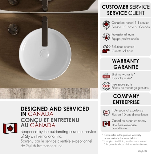 Stylish 14"w White Round Vessel Bathroom Sink P-229H-2