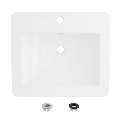 Élégant évier de salle de bain rectangulaire de 21 po à congélateur supérieur en porcelaine blanche avec débordement P-211H