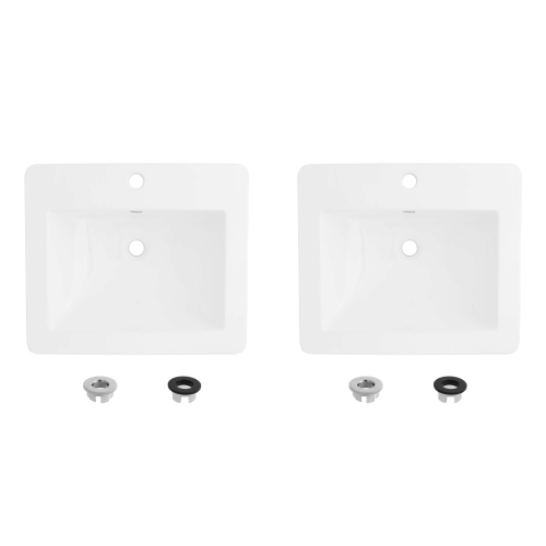 Stylish 21" Rectangular White Porcelain top-mount Bathroom Sink with Overflow P-211H-2