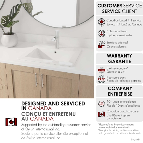 Stylish 21" Rectangular White Porcelain top-mount Bathroom Sink with Overflow P-211H-2