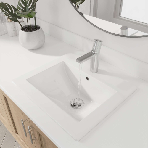 Stylish 21" Rectangular White Porcelain top-mount Bathroom Sink with Overflow P-211H-2
