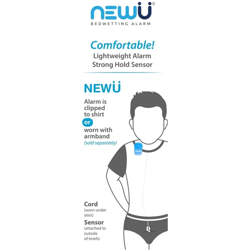 NewU Bedwetting Alarm with 8 Loud Tones, Strong Vibrations to Stop Bedwetting; Full Featured Bed Wetting Alarm for Deep Sleepers, Boys and Girls, Blue