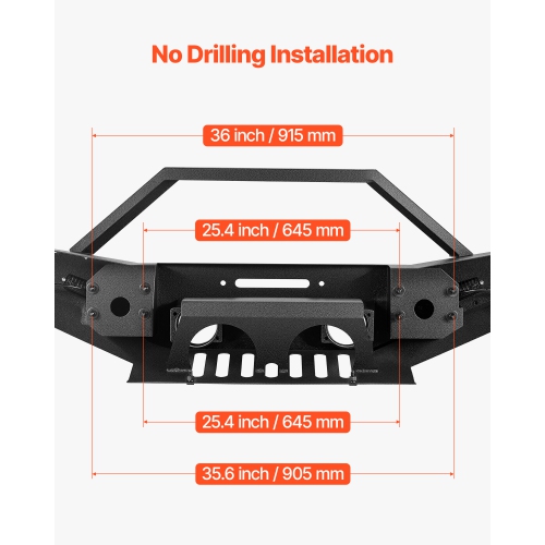 VEVOR Front Bumper Compatible with 2007-2018 Wrangler JK/JKU, Heavy-Duty Steel Front Bumper with 2PCS LED Light Bars, Winch Plate, Fog Light Housing
