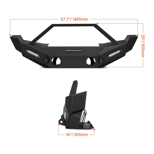 VEVOR Front Bumper Compatible with 2007-2018 Wrangler JK/JKU, Heavy-Duty Steel Front Bumper with 2PCS LED Light Bars, Winch Plate, Fog Light Housing