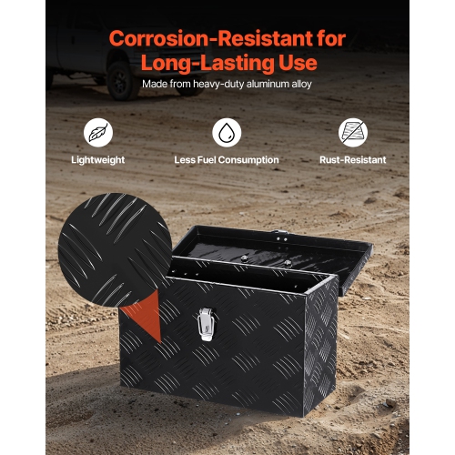 VEVOR 16"x7.5"x10" Heavy Duty Aluminum Truck Bed Tool Box, Stripes Plated Tool Box with Side Handle and Top Handle, Storage Toolbox Chest Organizer