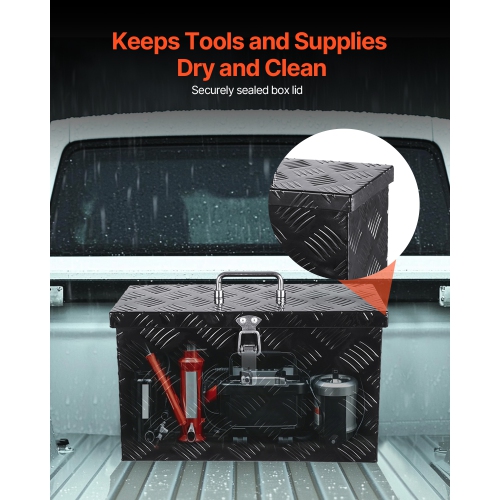 VEVOR 16"x7.5"x10" Heavy Duty Aluminum Truck Bed Tool Box, Stripes Plated Tool Box with Side Handle and Top Handle, Storage Toolbox Chest Organizer