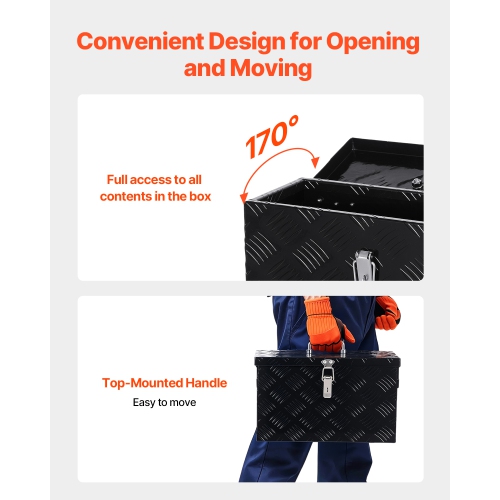 VEVOR 16"x7.5"x10" Heavy Duty Aluminum Truck Bed Tool Box, Stripes Plated Tool Box with Side Handle and Top Handle, Storage Toolbox Chest Organizer