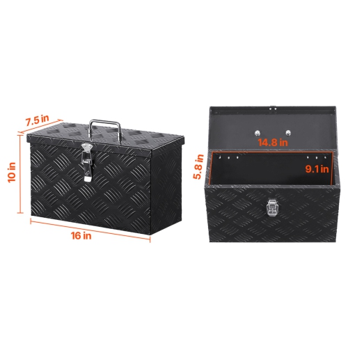 VEVOR 16"x7.5"x10" Heavy Duty Aluminum Truck Bed Tool Box, Stripes Plated Tool Box with Side Handle and Top Handle, Storage Toolbox Chest Organizer