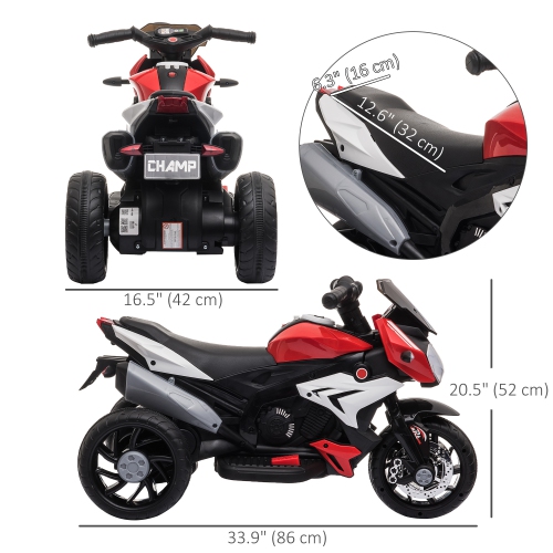 Moto pour enfants de Qaba, moto porteuse à batterie de 6 V avec musique, klaxon, phares, vélo électrique à 3 roues pour enfants, cadeau pour