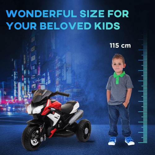 Moto pour enfants de Qaba, moto porteuse à batterie de 6 V avec musique, klaxon, phares, vélo électrique à 3 roues pour enfants, cadeau pour