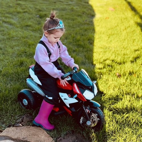 Moto pour enfants de Qaba, moto porteuse à batterie de 6 V avec musique, klaxon, phares, vélo électrique à 3 roues pour enfants, cadeau pour