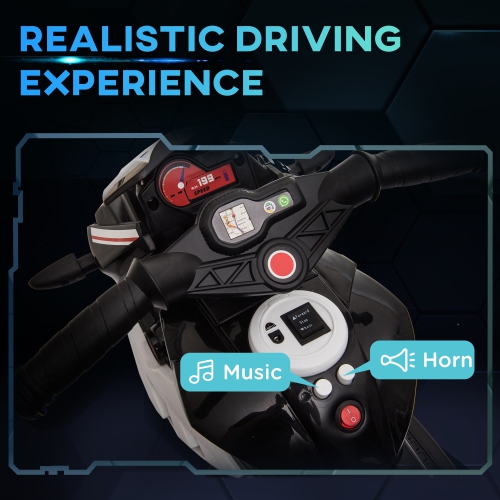 Qaba Kids Motorcycle, 6V Battery Powered Ride on Motorcycle with Music, Horn, Headlights, 3 Wheels Electric Bike for Kids, Gift for Boys & Girls,