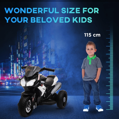 Qaba Kids Motorcycle, 6V Battery Powered Ride on Motorcycle with Music, Horn, Headlights, 3 Wheels Electric Bike for Kids, Gift for Boys & Girls,