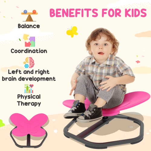Qaba Kids Swivel Chair, Butterfly-Shaped Sensory Spinning Chair for Training Body Coordination, Non-Slip Sit and Spin Wobble Stool for Kids Aged 3-6,