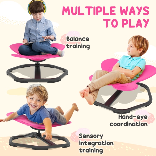 Qaba Kids Swivel Chair, Butterfly-Shaped Sensory Spinning Chair for Training Body Coordination, Non-Slip Sit and Spin Wobble Stool for Kids Aged 3-6,