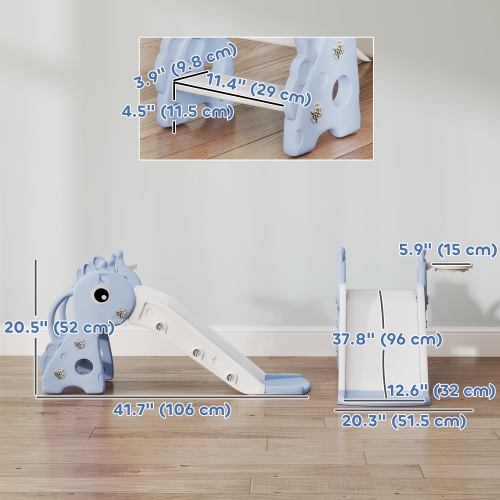 Qaba Toddler Slide, 3 in 1 Kids Slide for Toddler Aged 1-3 with Climber, Basketball Hoop and Ball, Baby Playset with Giraffe Design, for Indoor and