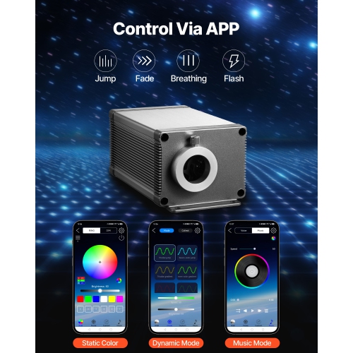 VEVOR 16W Starlight Headliner Kit, 550 pcs 0.03 in 9.8 ft, Twinkle Fiber Optic Star Ceiling Lights for Car, Bluetooth APP, Remote Control, Sound