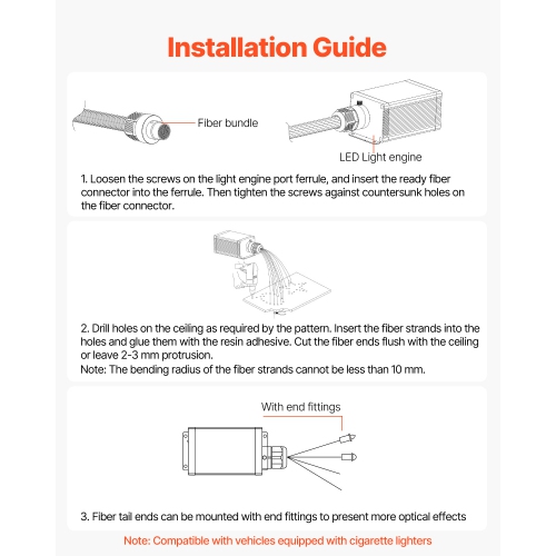 VEVOR 16W Starlight Headliner Kit, 550 pcs 0.03 in 9.8 ft, Twinkle Fiber Optic Star Ceiling Lights for Car, Bluetooth APP, Remote Control, Sound