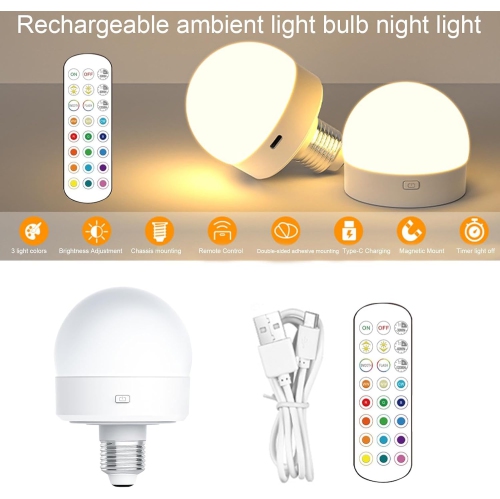 Portable LED Rechargeable Light Bulb Energy Saving Adjustable Light Bulb for Emergency Lighting Camping and Home Outdoor Use(2PCS)