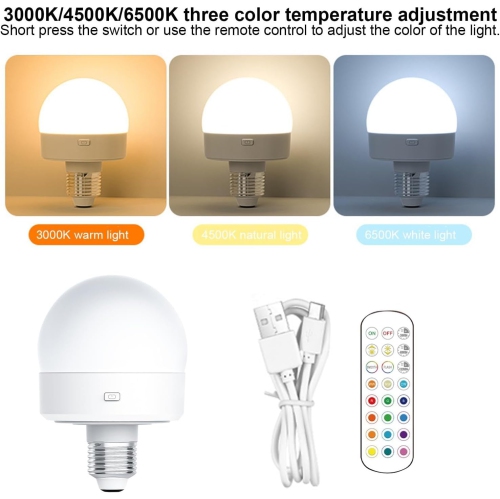 Portable LED Rechargeable Light Bulb Energy Saving Adjustable Light Bulb for Emergency Lighting Camping and Home Outdoor Use(2PCS)