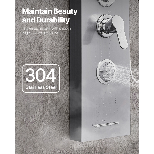 VEVOR 53 in Shower Panel Tower System with Rainfall Waterfall Shower Head, Brushed Stainless Steel Shower Column, 5-Function Faucet, Wall-Mount Rain