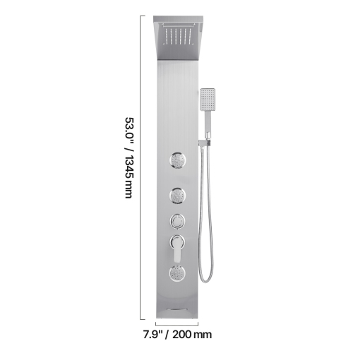 VEVOR 53 in Shower Panel Tower System with Rainfall Waterfall Shower Head, Brushed Stainless Steel Shower Column, 5-Function Faucet, Wall-Mount Rain