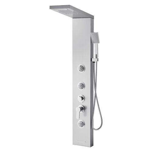 VEVOR 53 in Shower Panel Tower System with Rainfall Waterfall Shower Head, Brushed Stainless Steel Shower Column, 5-Function Faucet, Wall-Mount Rain