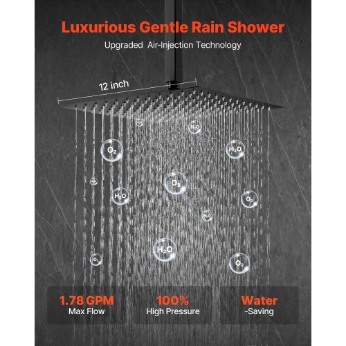 VEVOR 12-Inch Shower Faucet Set, Rainfall Bathroom Shower System with Square Rain Shower Head and Handheld Spray, Ceiling Mount Bath Fixtures with