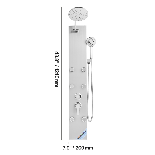 VEVOR 49 in Shower Panel Tower System with Rainfall Shower Head, Stainless Steel Shower Column, 3-Function Faucet, High Pressure Wall-Mount Rain