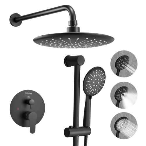 VEVOR 9-Inch Shower Faucet Set, Rainfall Bathroom Shower System with Round Rain Shower Head and Handheld Spray, Wall Mounted Bath Fixtures with Brass