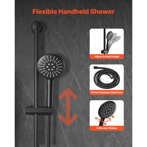 VEVOR 9-Inch Shower Faucet Set, Rainfall Bathroom Shower System with Round Rain Shower Head and Handheld Spray, Wall Mounted Bath Fixtures with Brass